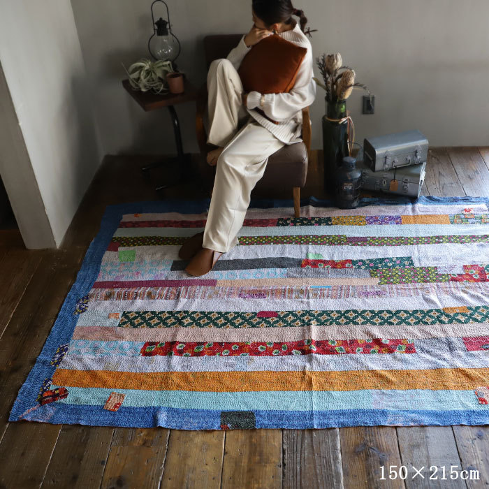 専用　フランス バガイユ ハンドメイド パッチワーク リバーシブル マルチカバー マルチカバー 150×215 ラリーキルト リバーシブル パッチワーク