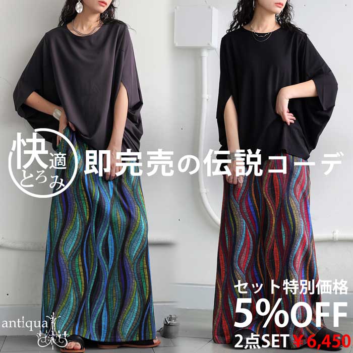 コーデセット ドルマントップス 柄スカート レディース 送料無料・メール便不可