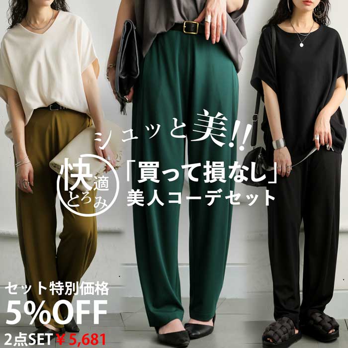 コーデセット 半袖トップス パンツ レディース 送料無料・メール便不可