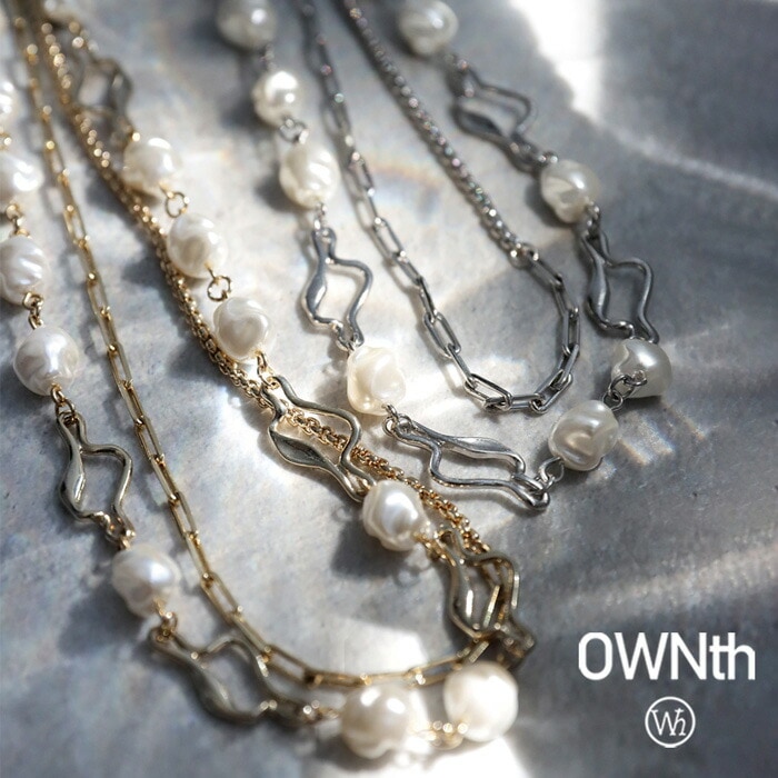 アクセ送料無料 パール チェーン 二連 ネックレス レディース・(80)メール便可