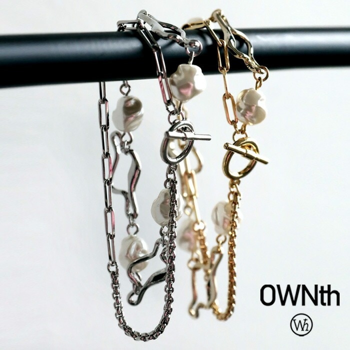 アクセ送料無料 パール チェーンブレスレット レディース 上品・(80)メール便可