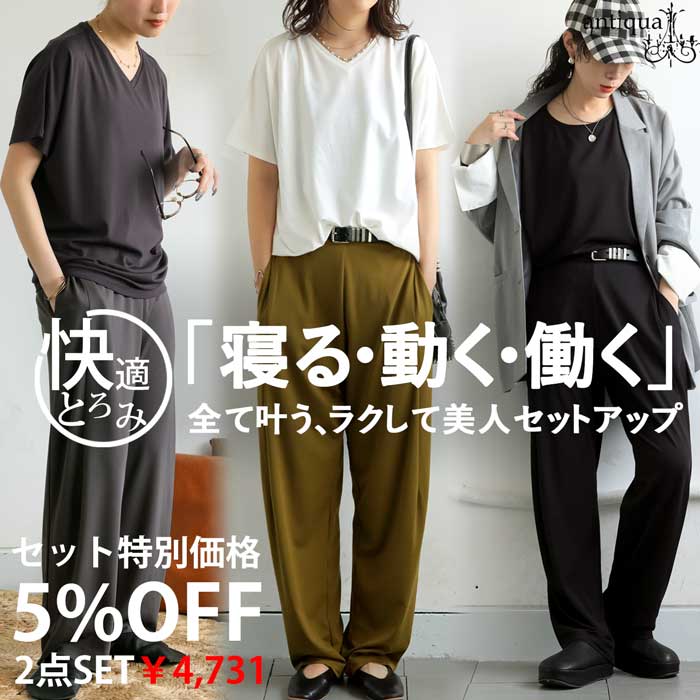 ラクして美人コーデセット とろみ トップス パンツ レディース 2点セット 送料無料・メール便不可