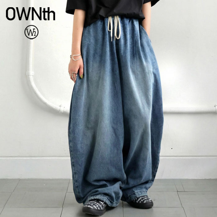 デニム バルーンパンツ レディース ロング 綿100 送料無料・メール便不可