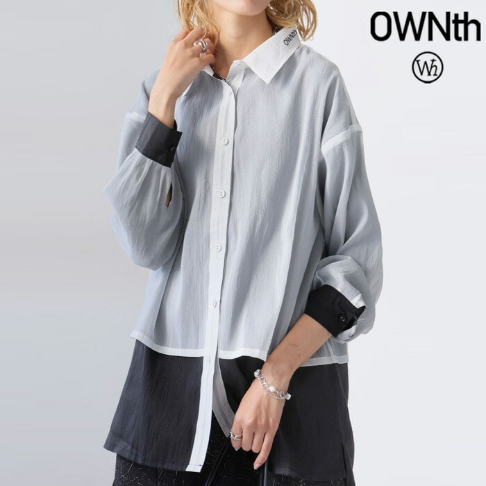 バイカラー ロゴ刺繍 2way シャツ レディース 送料無料・(100)メール便可