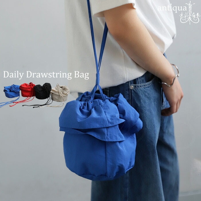 フリル巾着バッグ レディース 軽量 2WAY ショルダーバッグ・(100