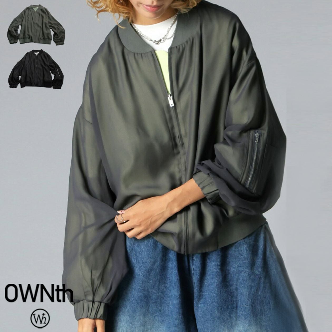 シアーブルゾン レディース アウター バイカラー 送料無料・メール便不可