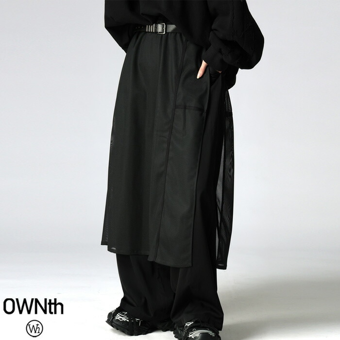 メッシュ切替 ワイドパンツ レディース ロング 無地 送料無料・メール便不可