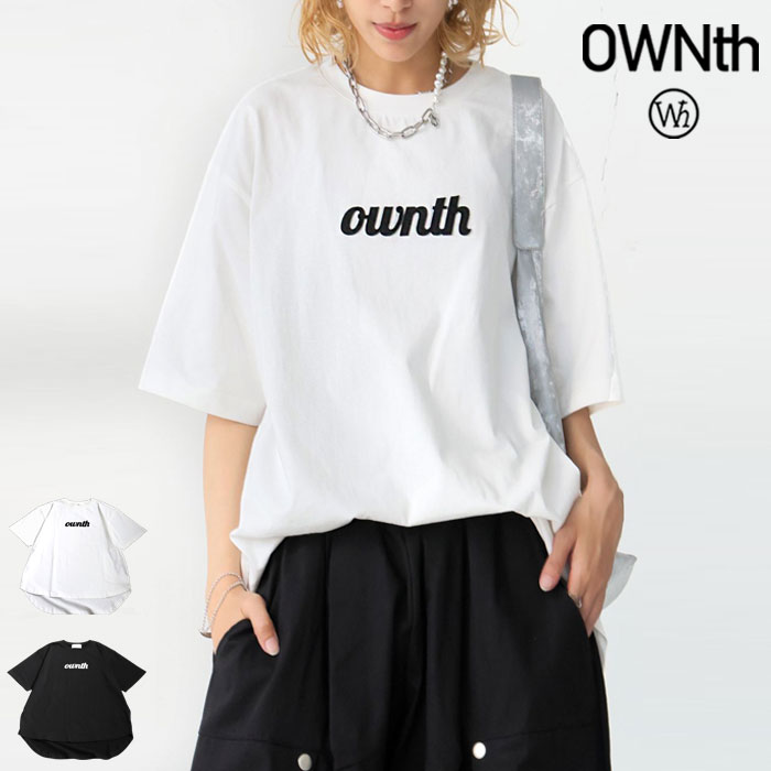 ロゴ刺繍 Tシャツ レディース トップス 半袖 フェルト 送料無料・(100)メール便可