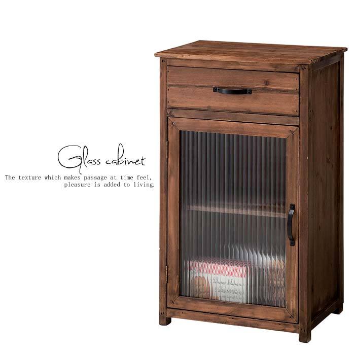 送料無料】木製 ガラスキャビネット ブラウン 扉収納付き・メール便