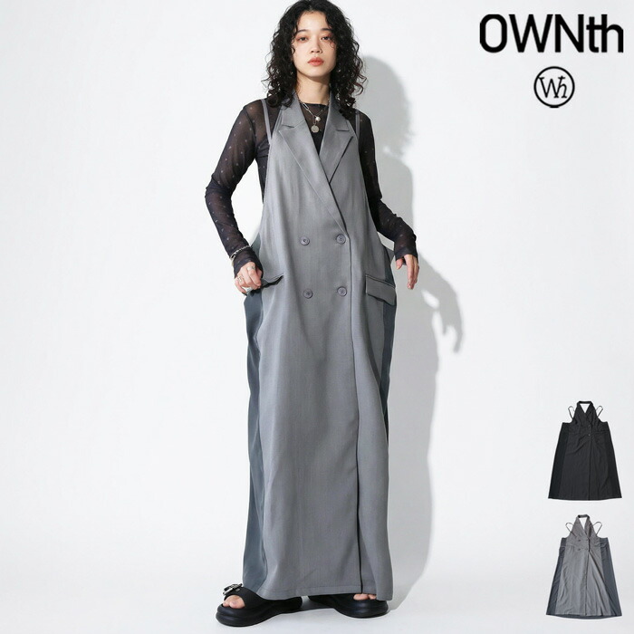 異素材切替 キャミワンピース レディース ロング 送料無料・(100)メール便可