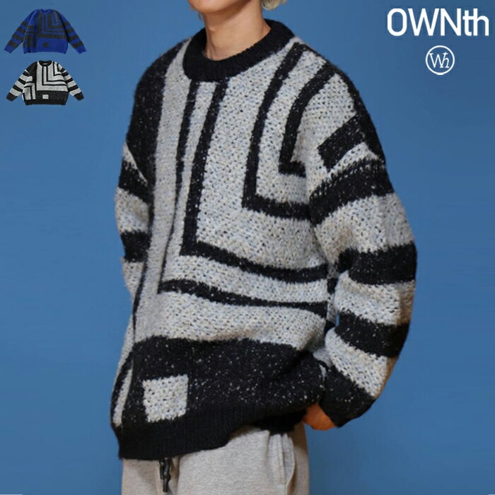 まとめて20％OFF！12日20時〜19日10時 幾何学柄 モヘアタッチニット ユニセックス 長袖 トップス 送料無料・メール便不可 秋新作 幾何学柄 モヘアタッチニット ユニセックス 長袖 トップス 送料無料