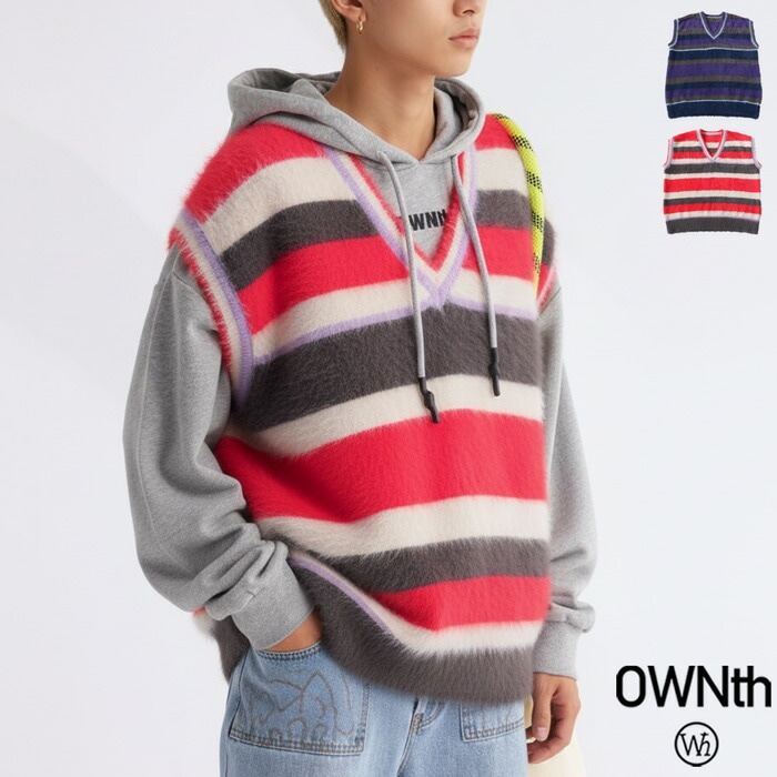 ボーダー柄 シャギーニットベスト メンズ ベスト 送料無料・メール便不可