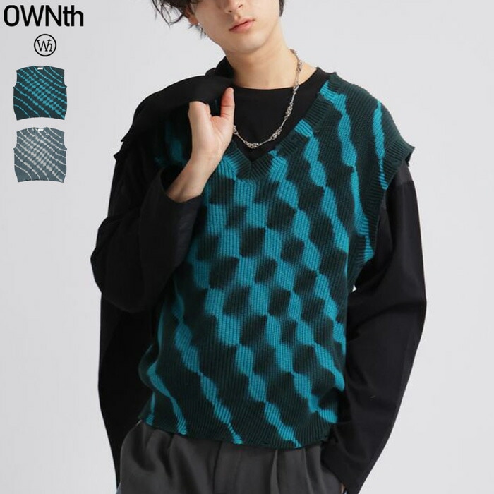 タイダイ柄 ニットベスト メンズ ベスト 綿100 送料無料・(100)メール便可