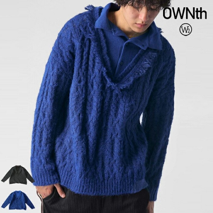 レイヤード風フリンジニットシャツ ユニセックス ニット 送料無料・メール便不可