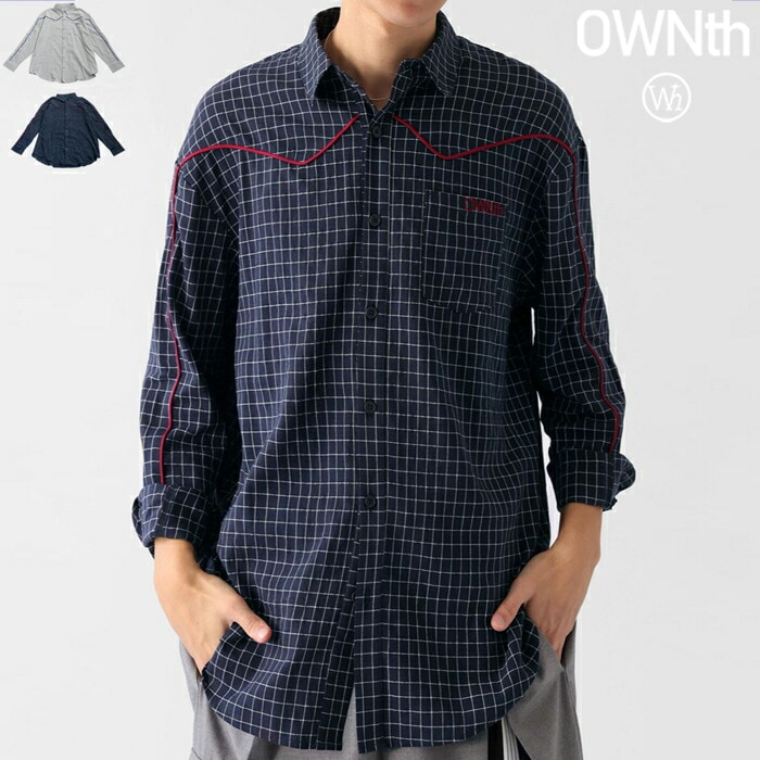 チェック柄 パイピングシャツ メンズ トップス 送料無料・(100)メール便可