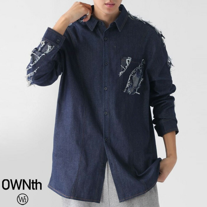 デニム切替 シャツ メンズ トップス 長袖 羽織り 送料無料・メール便不可