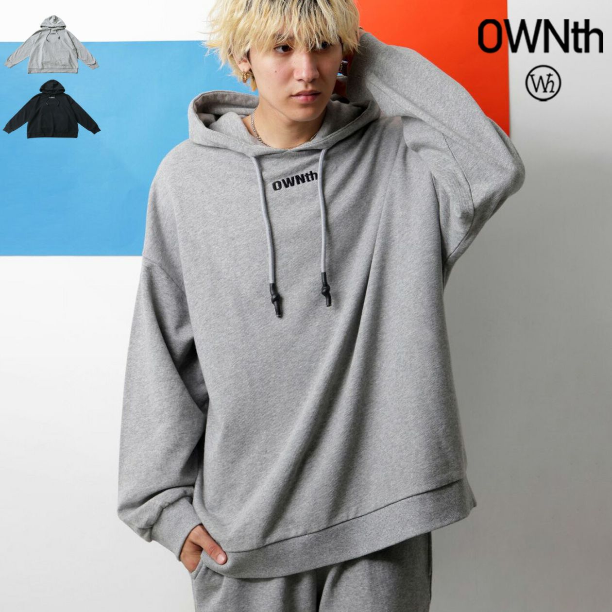 ロゴ刺繍 パーカー ユニセックス オーバーサイズ 送料無料・メール便不可