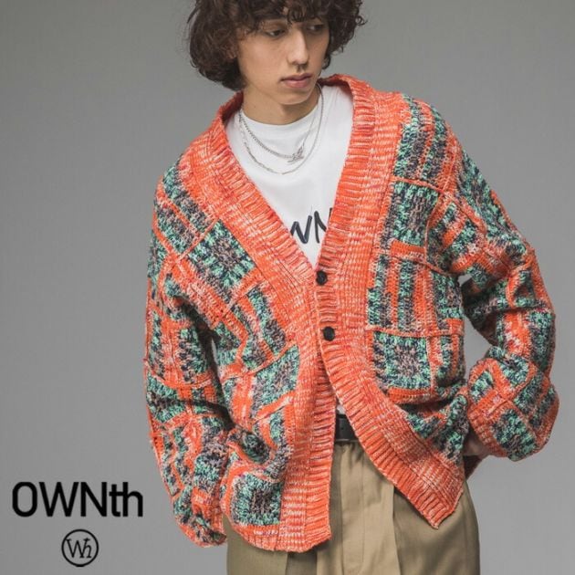 クロシェ編み ニット カーディガン メンズ 長袖 送料無料・メール便不可