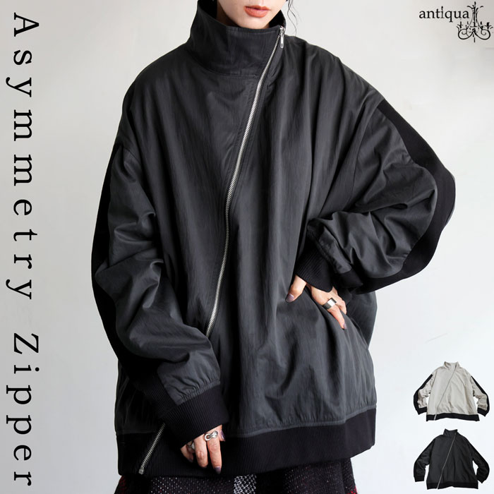【予約：1月上旬納期】斜めジップ 配色ライン ブルゾン レディース 羽織り 送料無料・再入荷 メール便不可