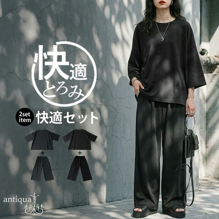 快適とろみ セットアップ レディース トップス ワイドパンツ 半袖 速乾 快適とろみ セットアップ レディース トップス ワイドパンツ 半袖 速乾