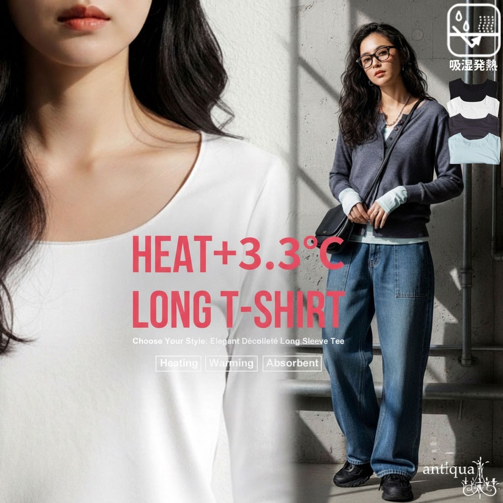 ヒートロングTシャツ +3.3℃ レディース トップス・再入荷 (80)メール便可