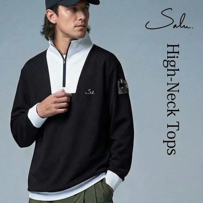 ハーフジップ ハイネック トップス メンズ 長袖 送料無料・メール便不可