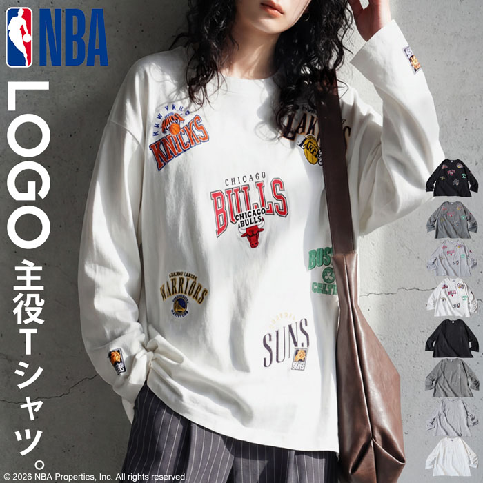 NBA公式 ロゴ刺繍 ロンT レディース クルーネック 送料無料・メール便不可