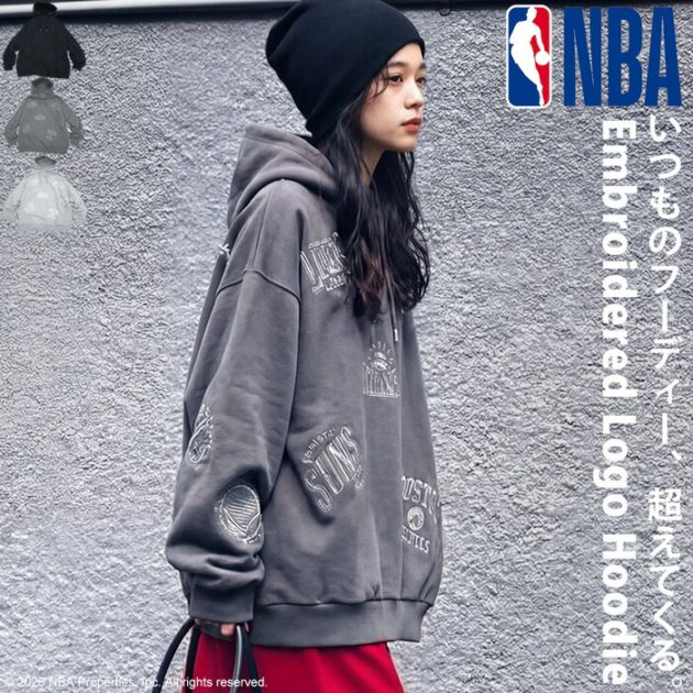 NBA公式 刺繍ロゴ 裏毛 フーディー レディース 綿100 送料無料・メール便不可
