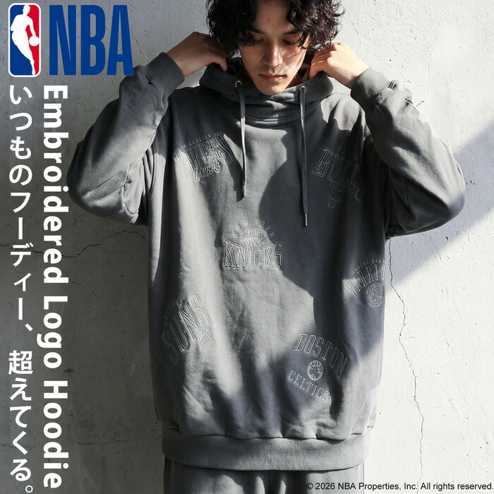 NBA公式 刺繍ロゴ 裏毛 フーディー メンズ 綿100 送料無料・メール便不可