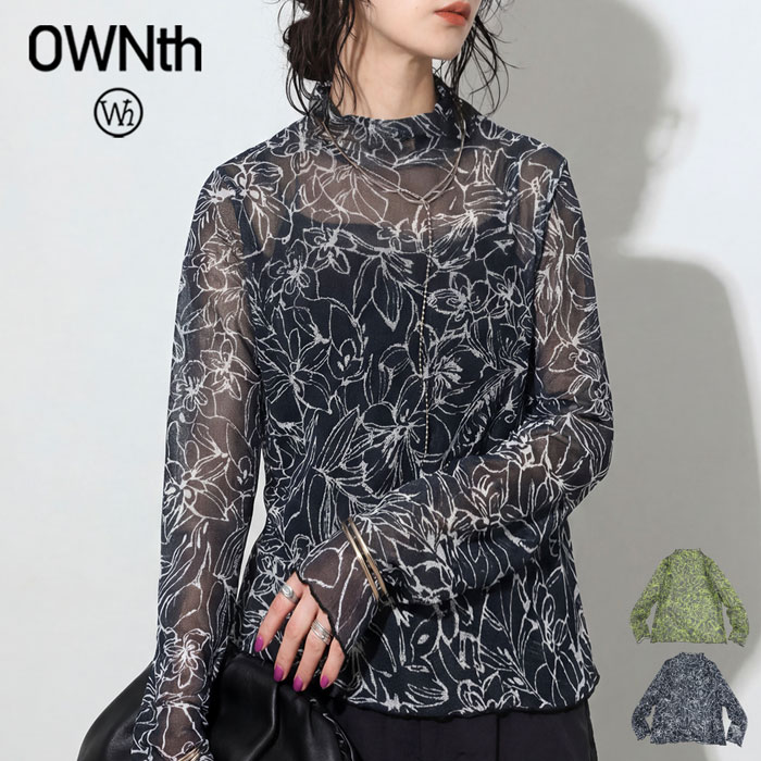 重ねるだけで完成。シアートップス レディース 花柄 ハイネック 長袖 送料無料・(50)メール便可