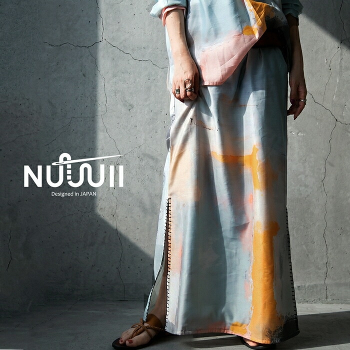 【予約：4月下旬納期】日常を少しだけ特別に。スカート レディース ロング サイドステッチ プリント 送料無料・(100)メール便可