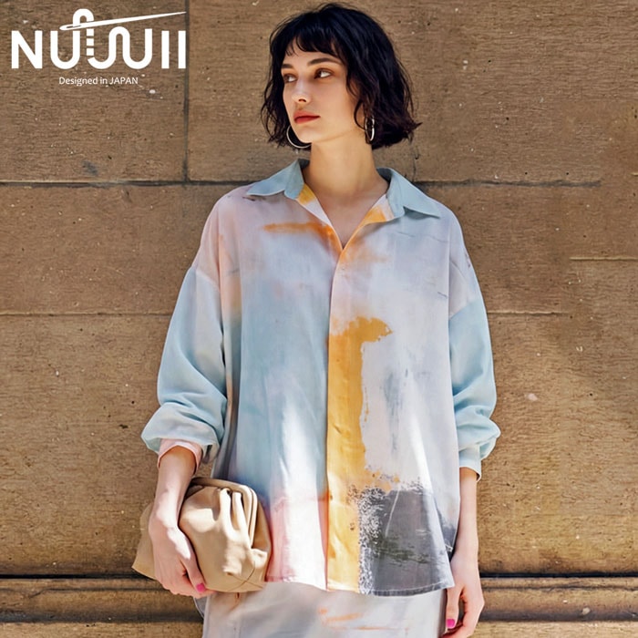 【予約：4月下旬納期】空気をまとう一枚。シャツ レディース 長袖 レギュラーカラー プリント 送料無料・(50)メール便可