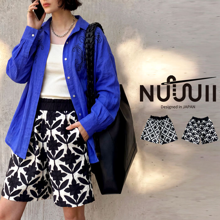 【予約：5月下旬納期】夏の装いを格上げ。刺繍 ショートパンツ レディース 綿100 ワイド 送料無料・メール便不可