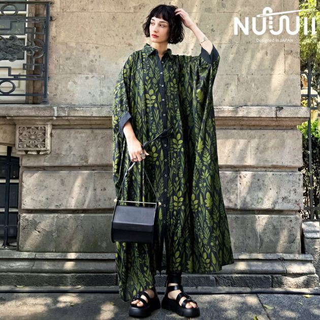 予約：7月上旬納期】雰囲気を纏う。ボタニカル柄 シャツワンピース