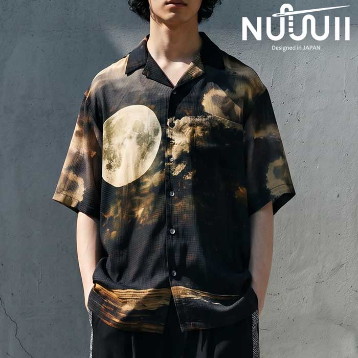 【予約：6月中旬納期】アートな存在感。シャツ メンズ 半袖 開襟シャツ アート柄 送料無料 ・(80)メール便可