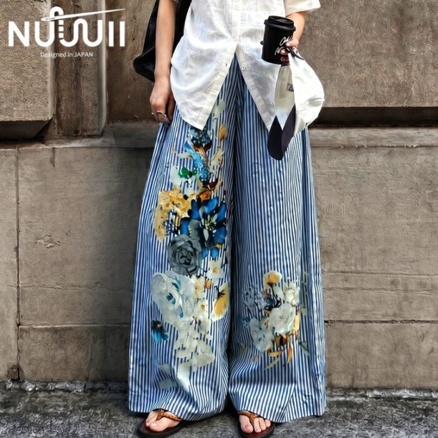 【予約：6月下旬納期】自然な抜け感を演出。ワイドパンツ レディース ロング パンツ 花柄 送料無料 ・(500)メール便可