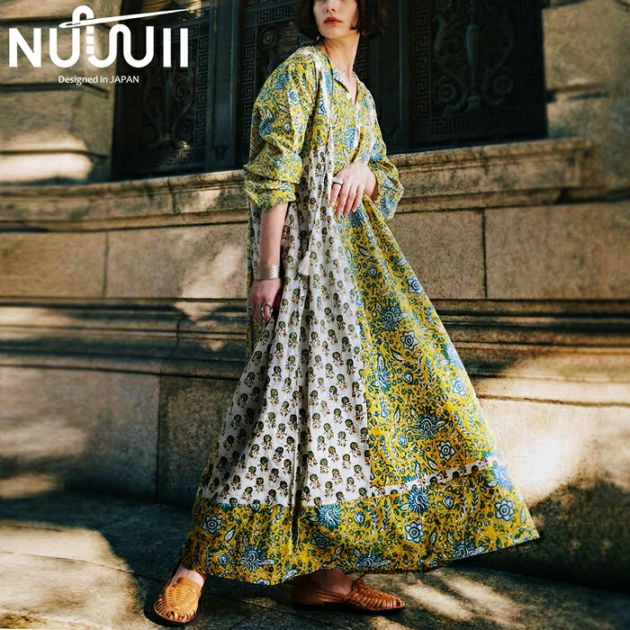 ワンピース レディース ロング 長袖 キーネック 送料無料・(500)メール便可