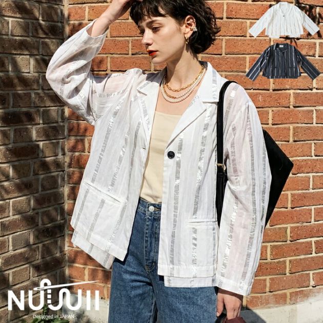 【予約：4月下旬納期】抜け感は、これ一枚。テーラードジャケット レディース 長袖 ストライプ柄 送料無料・(100)メール便可