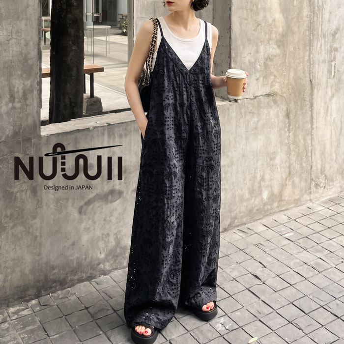 【予約：6月上旬納期】刺繍でつくる、大人の奥行き。サロペット レディース ノースリーブ 綿100 送料無料 ・(500)メール便可