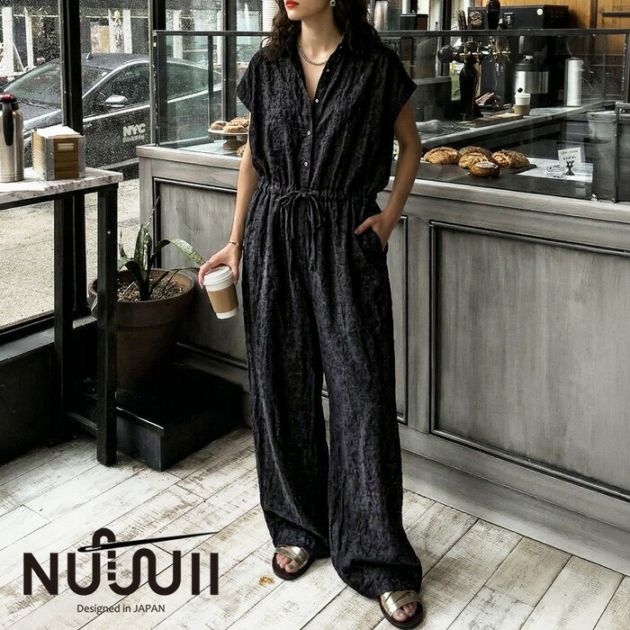 【予約：4月下旬納期】コーデいらずの完成服。オールインワン レディース 半袖 ドビー織り ロング 送料無料・メール便不可