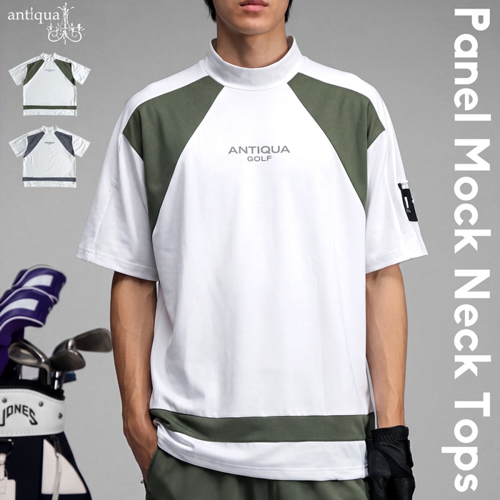 ANTIQUA GOLF×STCH トップス メンズ 半袖 ロゴT モックネック ゴルフ