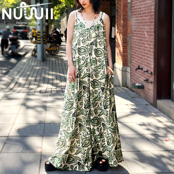 柄で魅せる、大人服。サロペット レディース ロング ボタニカル柄 ドットジョーゼット 総柄 オールインワン Vネック フレア キャミソール 裏地付き 低身長 高身長 カジュアル 着回し 高見え antiqua 送料無料 ・(80)メール便可