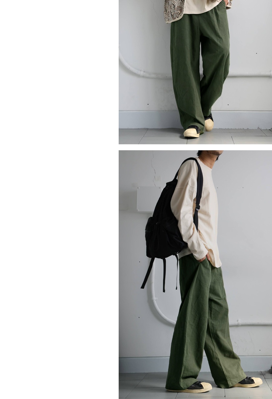【美品】ももぐさサロン 綿 麻　縞ネイビー Jawin】 56124 ロングスリーブ[春夏]＜名入れ刺繍加工不可＞通販