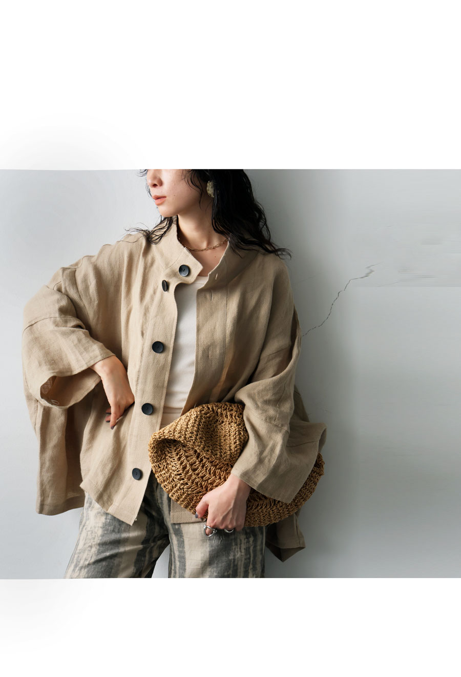 NAVE リネンカルゼジャケット ベージュ系タグ付美品定価29920円 リネンガーゼジャケット レディース 長袖 ジャケット 送料無料