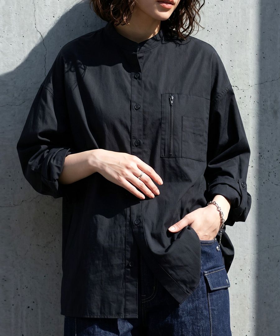 機能美を、纏う。シャツ レディース 長袖 無地 バンドカラー 仕事着