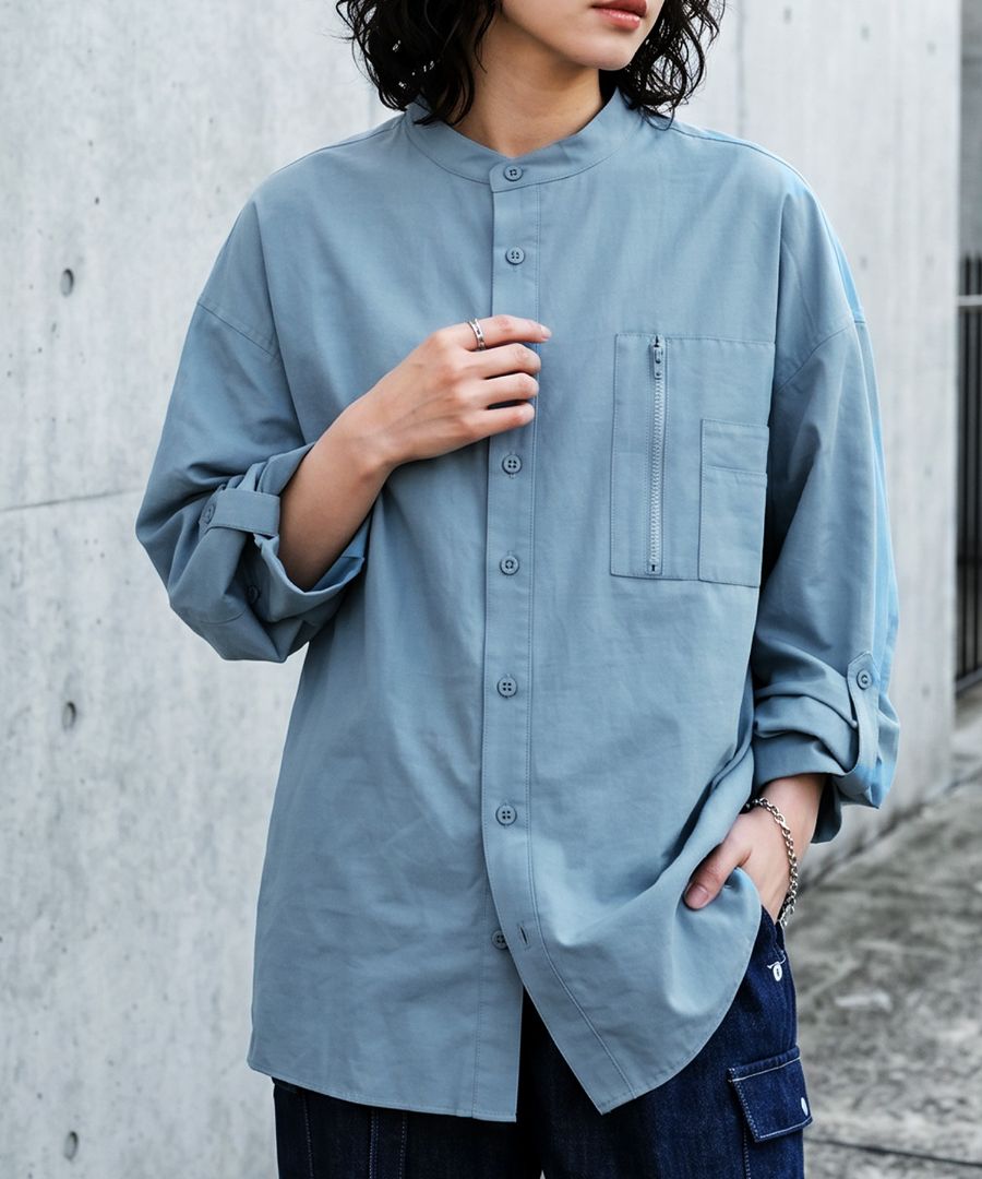機能美を、纏う。シャツ レディース 長袖 無地 バンドカラー 仕事着