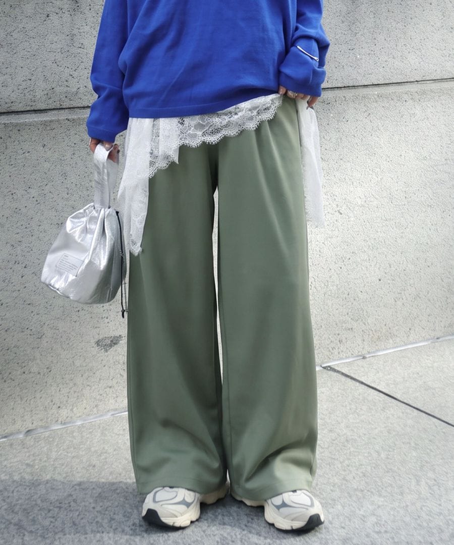 ナマケモノ 接触冷感 タックパンツ レディース ワイドパンツ 無地