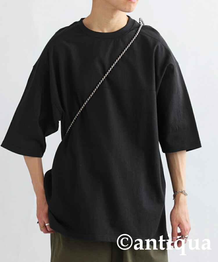 Tシャツ メンズ トップス 半袖 無地 異素材 シンプル・(100)メール便可