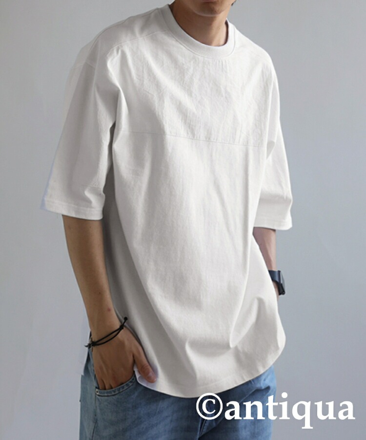 Tシャツ メンズ トップス 半袖 無地 異素材 シンプル・(100)メール便可