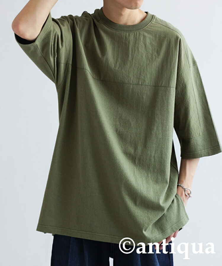 Tシャツ メンズ トップス 半袖 無地 異素材 シンプル・(100)メール便可